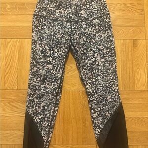 Lululemon Floral Print Active Leggings with Black Mesh Panels